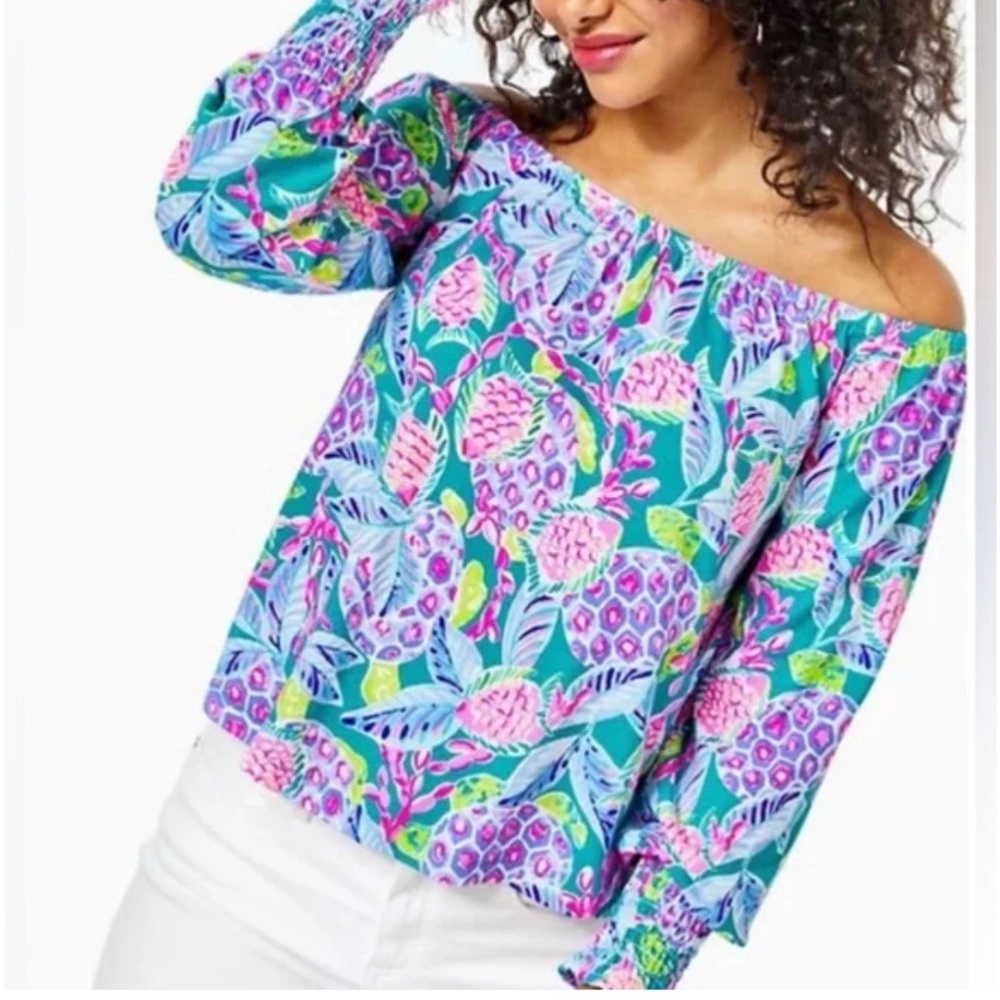 Lilly Pulitzer Lana Top Maldives green turtle wave